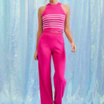 Emery Stripe Knit Sleeveless Mock Neck Top With Pants Set