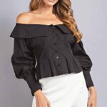 Off Shoulder Button Down Peplum Top