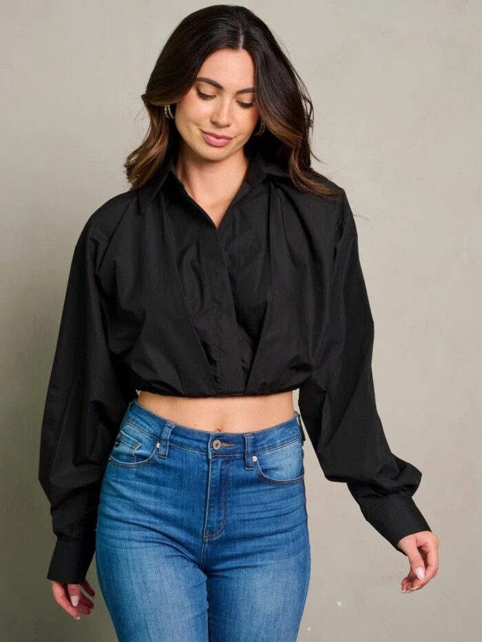 Women's Long Sleeve Button Closure Crop Top