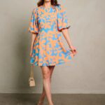 Women's Short Puff Sleeve Multi Print Mini Dress