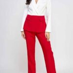Color Block Blazer with Straight Leg Pants Set