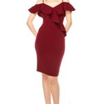 Chic Open Shoulder Short Dress - Burgundy, Small
