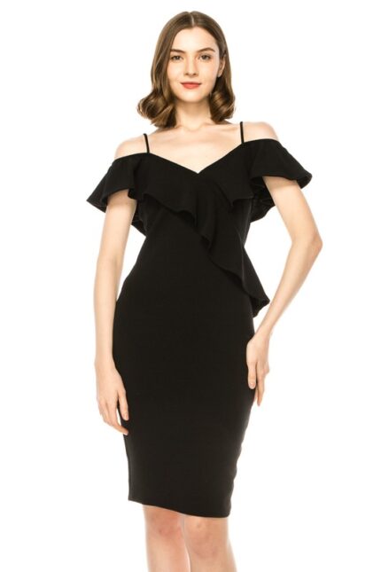 Chic Open Shoulder Short Dress - Black, Small