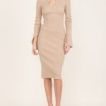 Chain Detail Slit Sleeve Sweater Dress Brown