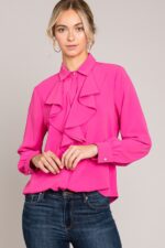 Crepe Draped Collar Dress Shirt