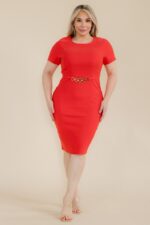 Solid Crepe Dress Red
