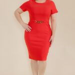 Solid Woven Office Dress Red