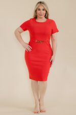 Solid Woven Office Dress Red