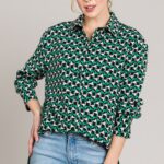 Green Geometric Print Crepe Oversized Dress Shirt