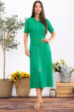 Button-Front Rib Knit Midi Dress - Image 3