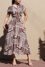 Printed Button Down Woven Midi Dress - Image 5