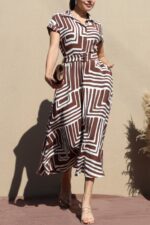 Printed Button Down Woven Midi Dress - Image 4