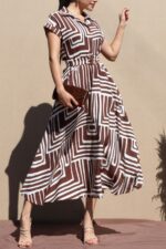 Printed Button Down Woven Midi Dress - Image 2