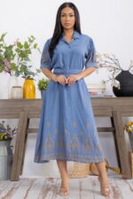 Button Down Embroidery Midi Dress - Image 7