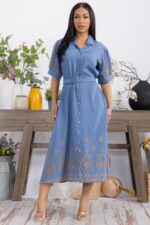 Button Down Embroidery Midi Dress - Image 2