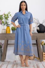 Button Down Embroidery Midi Dress - Image 6