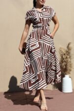 Printed Button Down Woven Midi Dress