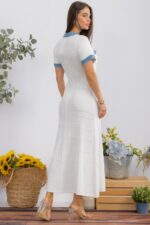 Denim Trim Knit Maxi Dress with Pockets - Image 2